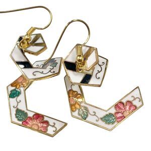 Vintage Chinese Cloisonne Flower Earrings Hawaiian Red Floral Enamel Gold Tone